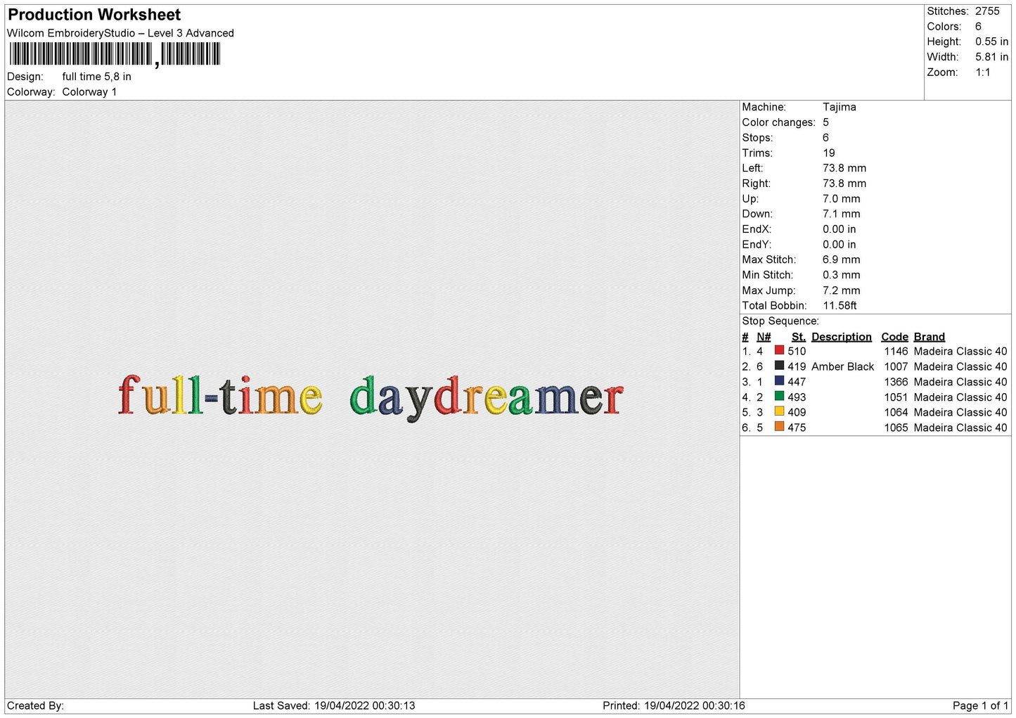 Full Time Embroidery File 4 size
