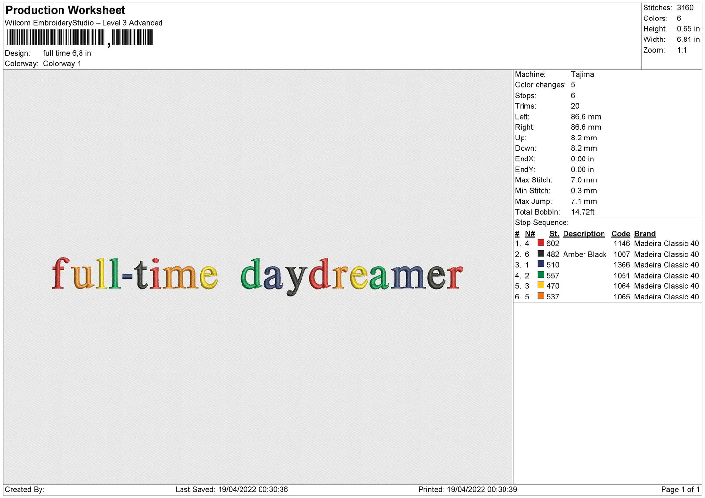 Full Time Embroidery File 4 size
