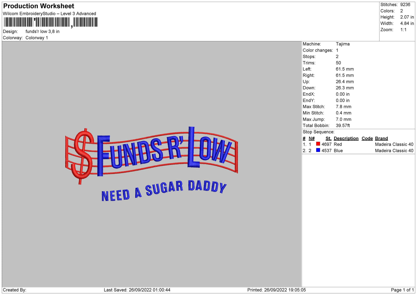 Funds Low Embroidery File 6 Sizes