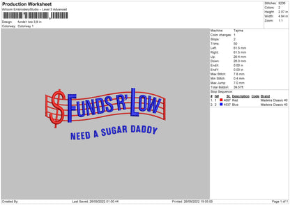 Funds Low Embroidery File 6 Sizes