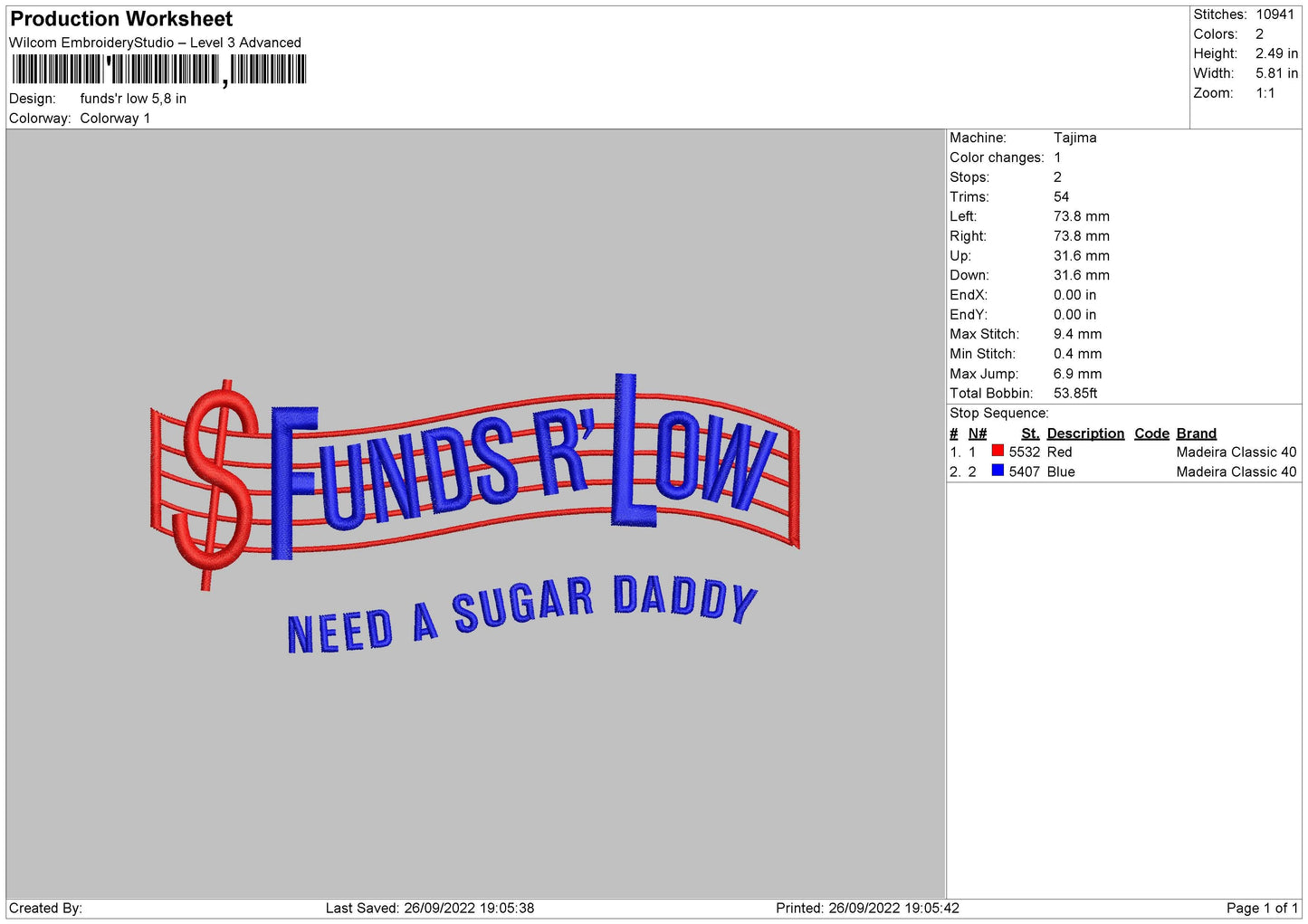 Funds Low Embroidery File 6 Sizes