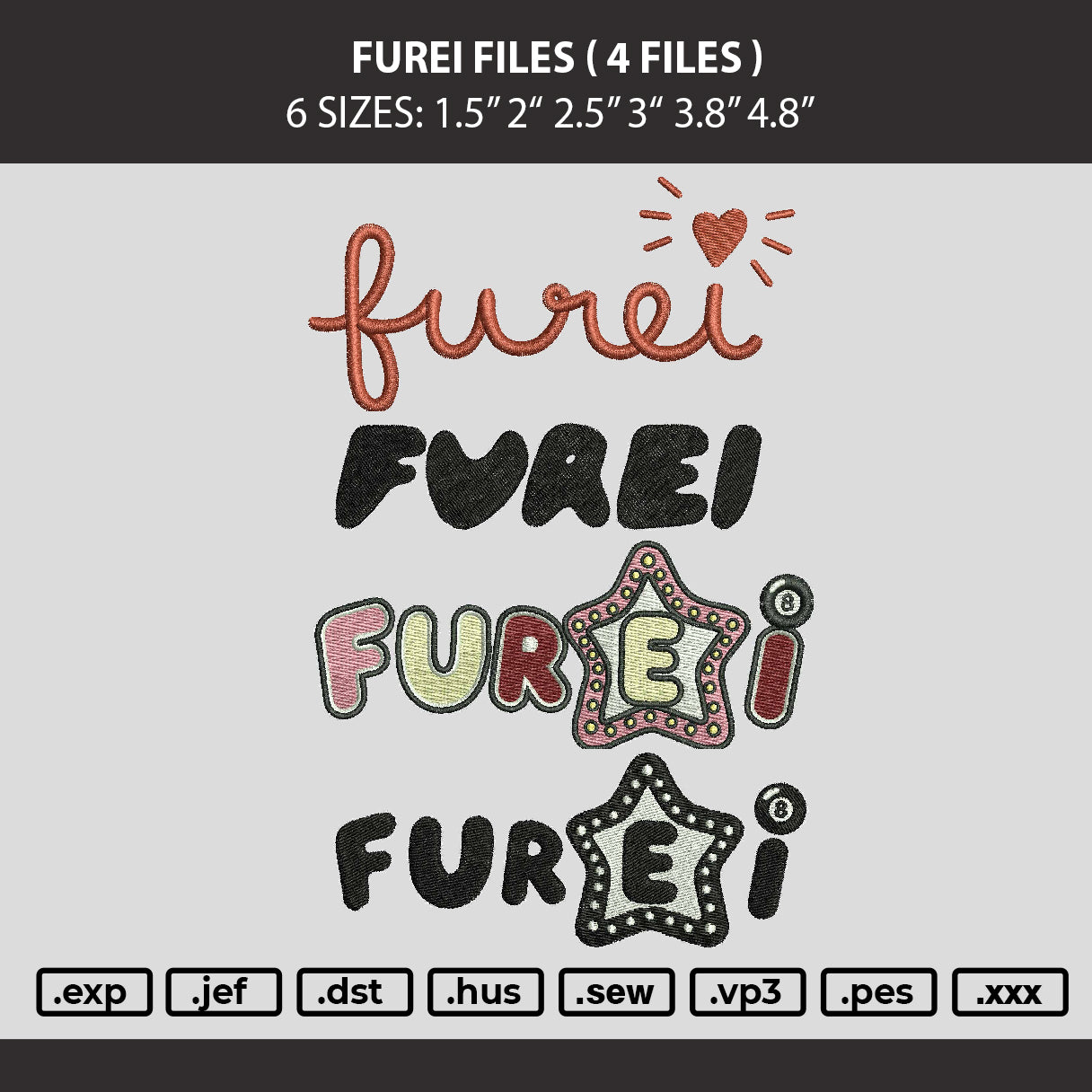 Furei Text Embroidery Machine Design 4 Files