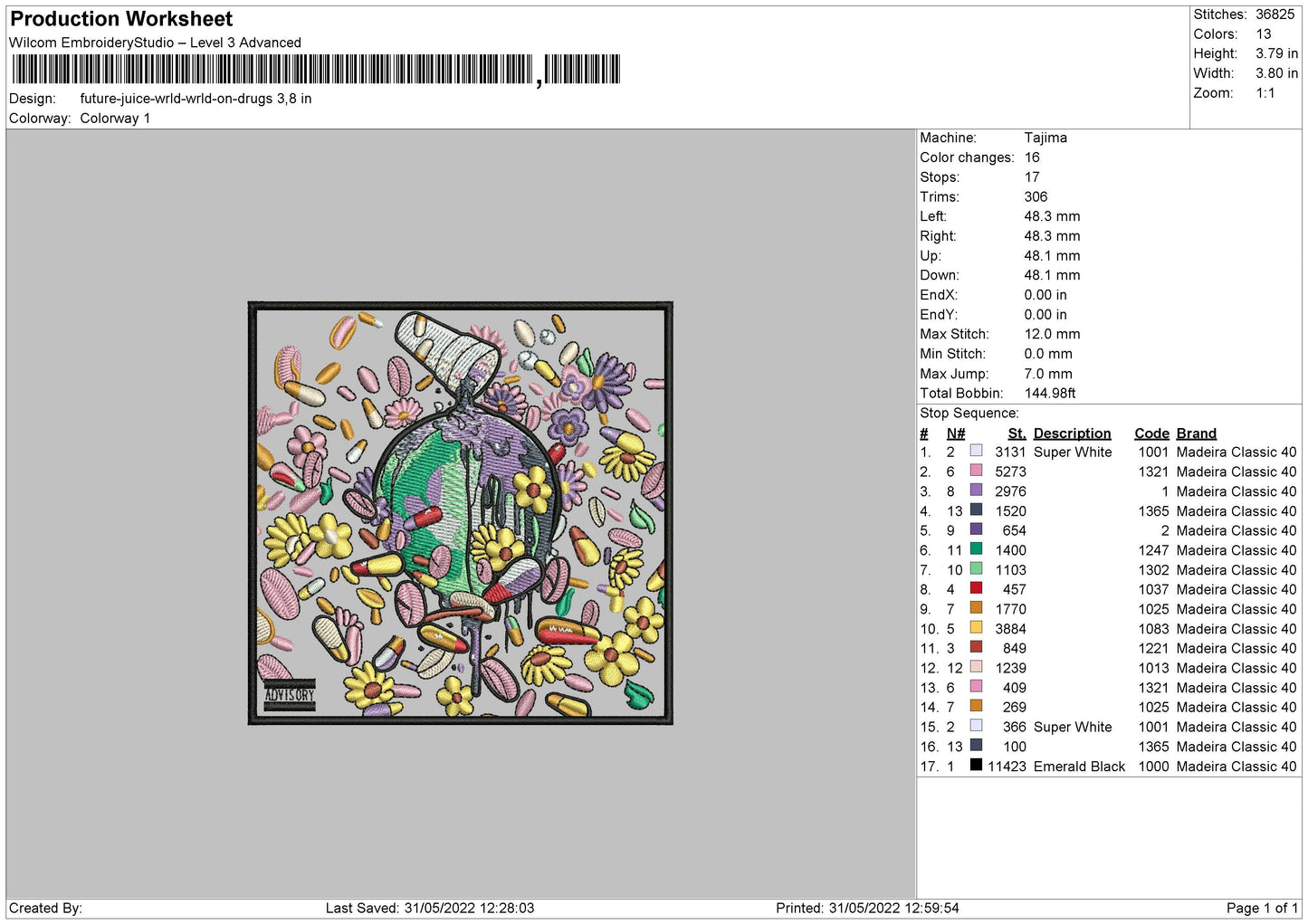 Future Juice Wrld Embroidery File 4 size