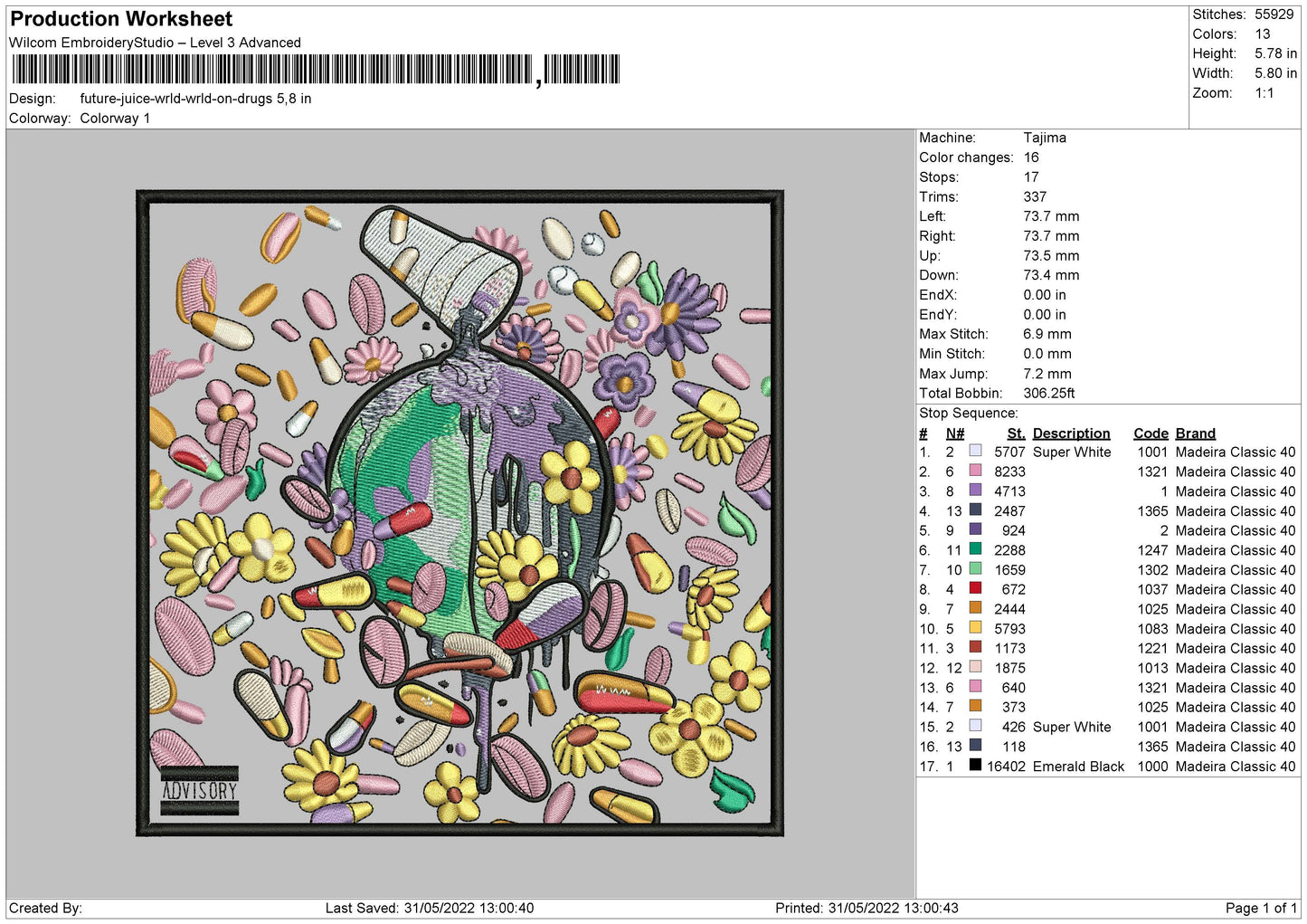 Future Juice Wrld Embroidery File 4 size