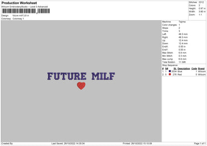 Future Milf Embroidery File 6 sizes