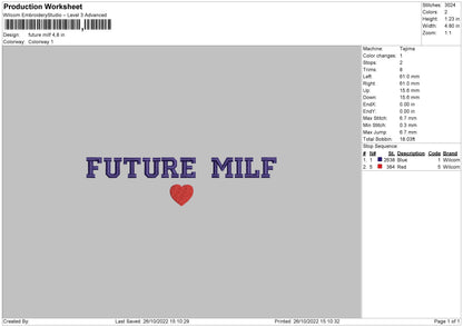 Future Milf Embroidery File 6 sizes