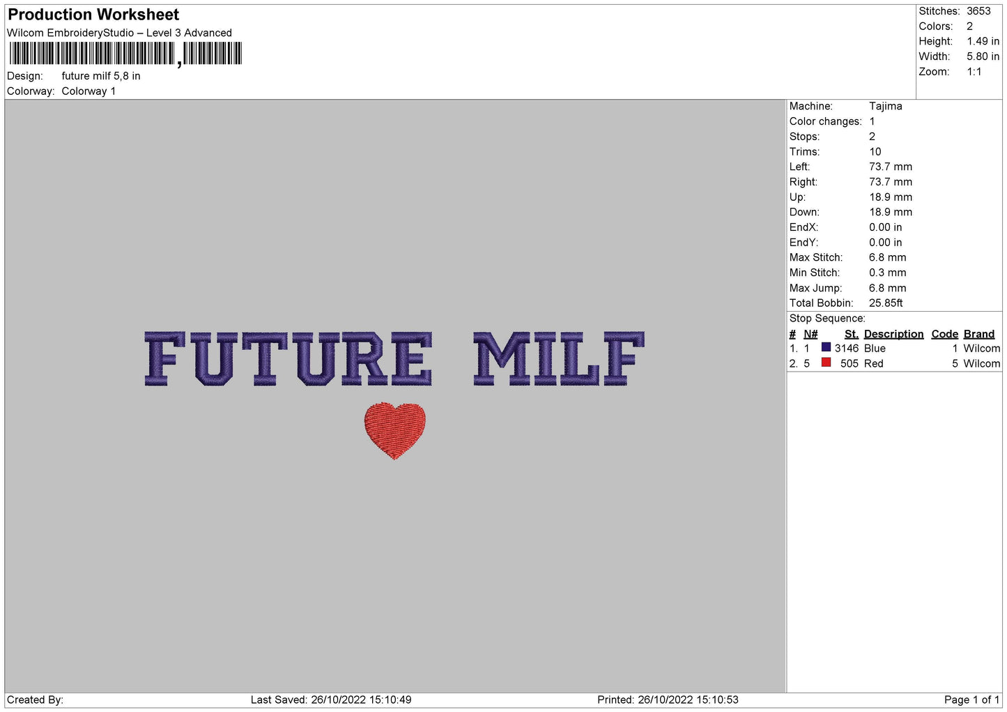 Future Milf Embroidery File 6 sizes