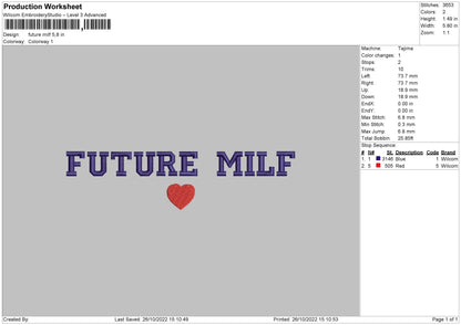 Future Milf Embroidery File 6 sizes