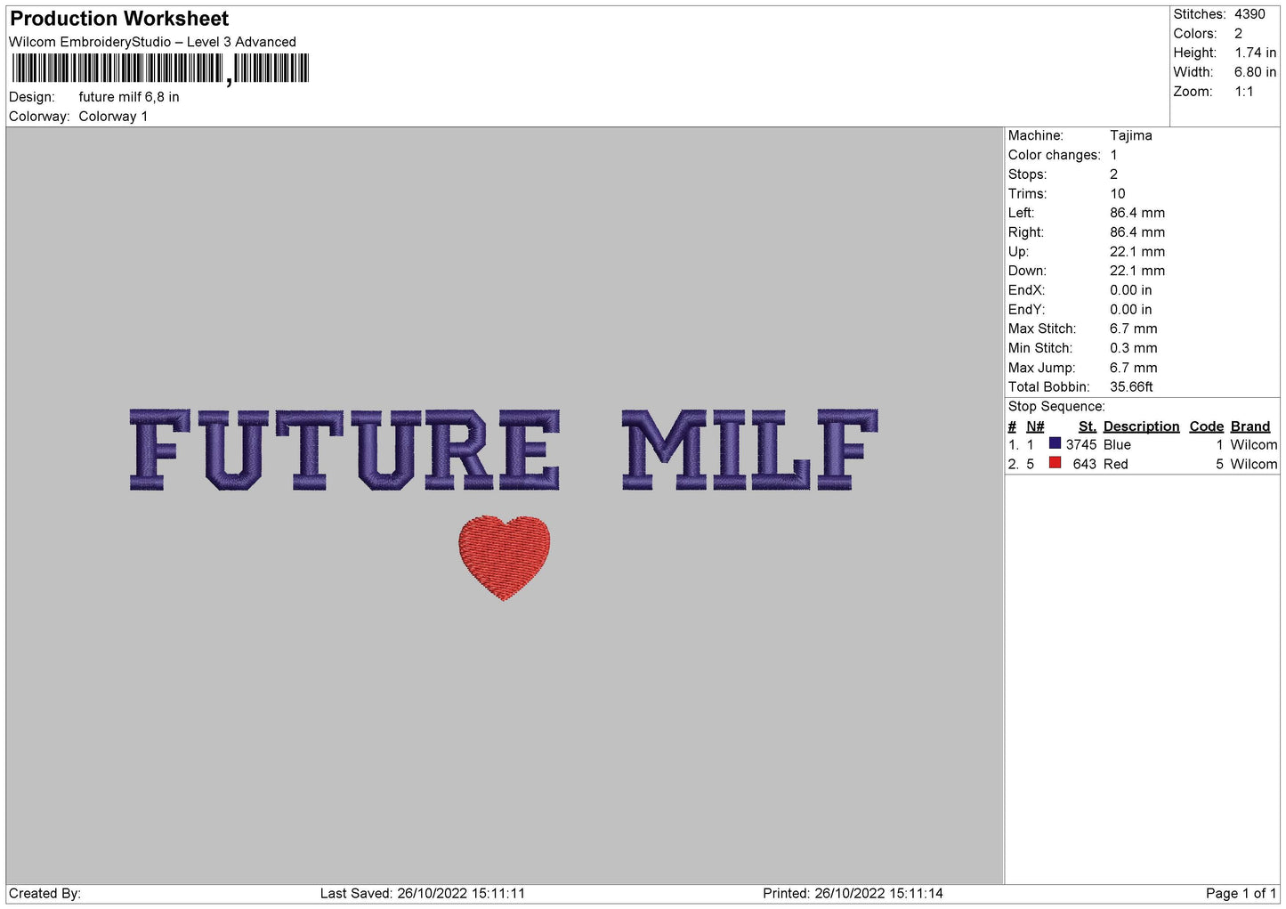 Future Milf Embroidery File 6 sizes