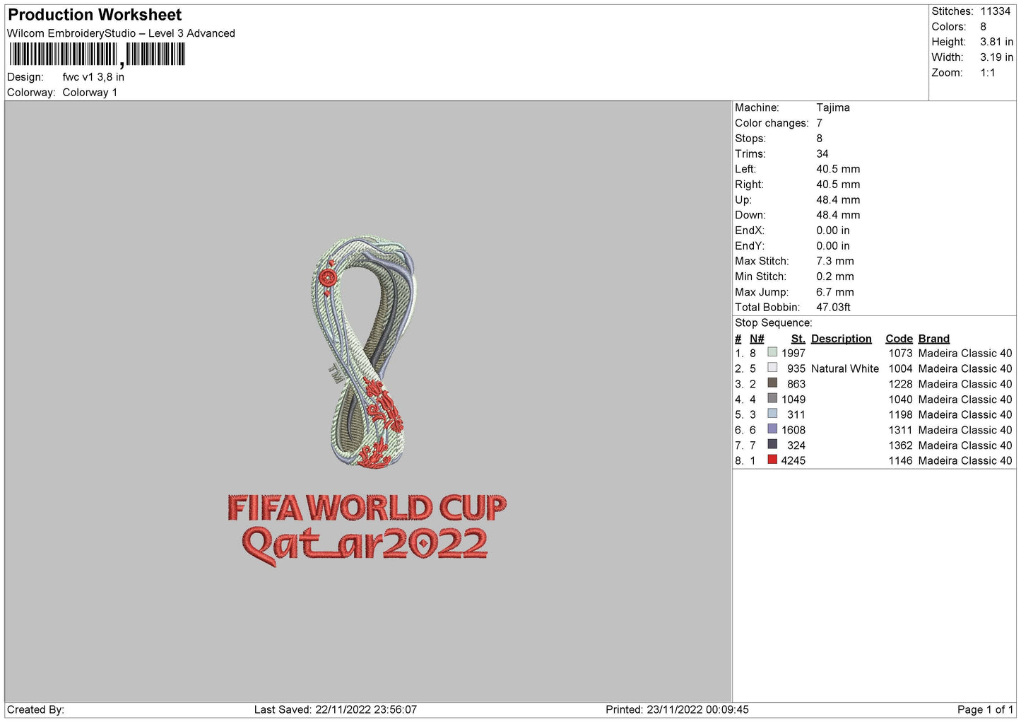Fwc V1 Embroidery File  sizes