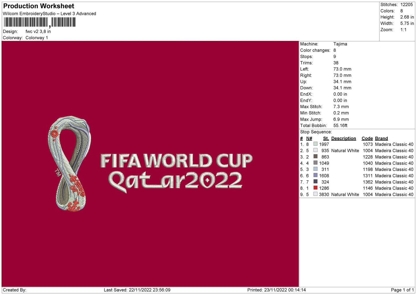 Fwc V2 Embroidery File 6 sizes