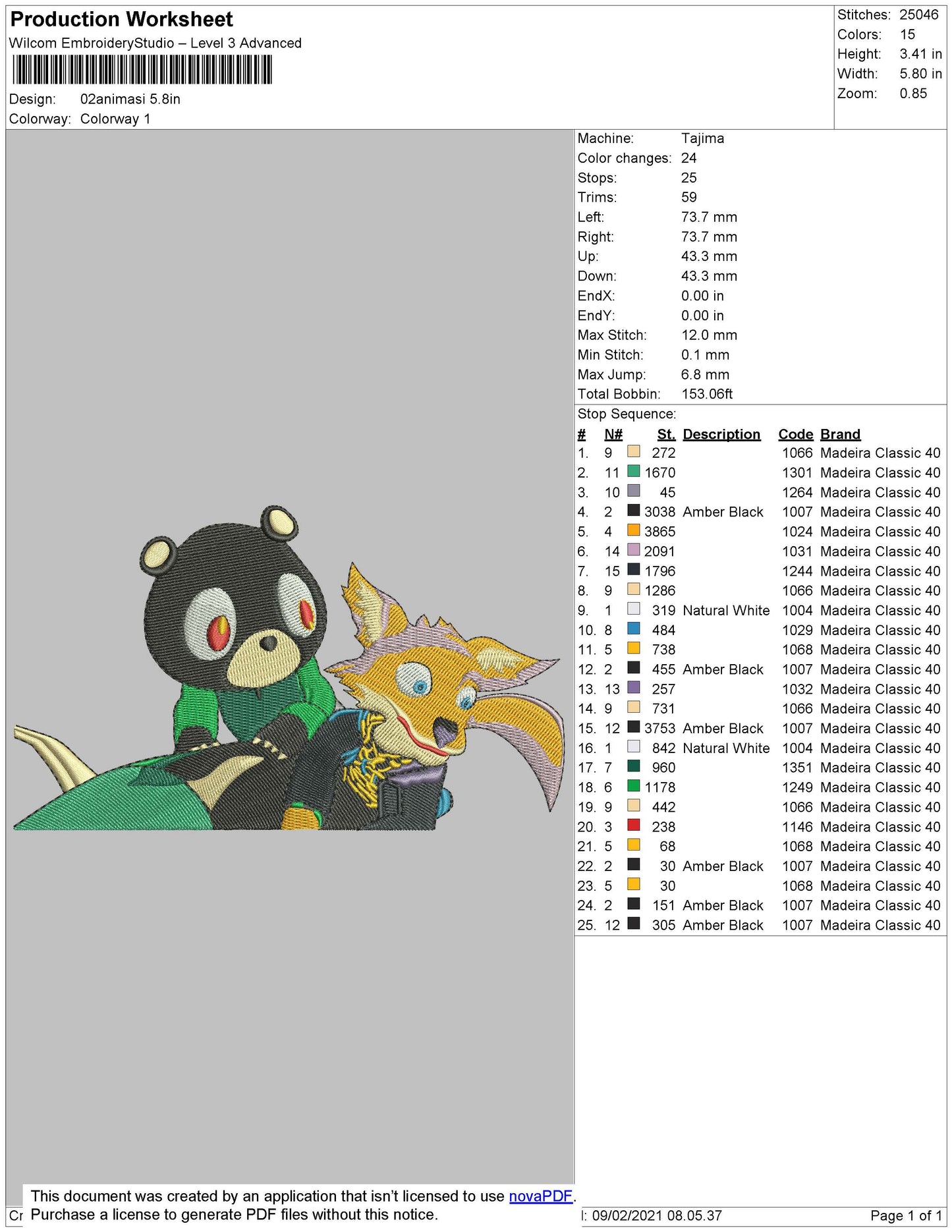 Fox And Bear Embroidery File 4 size