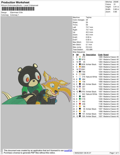 Fox And Bear Embroidery File 4 size