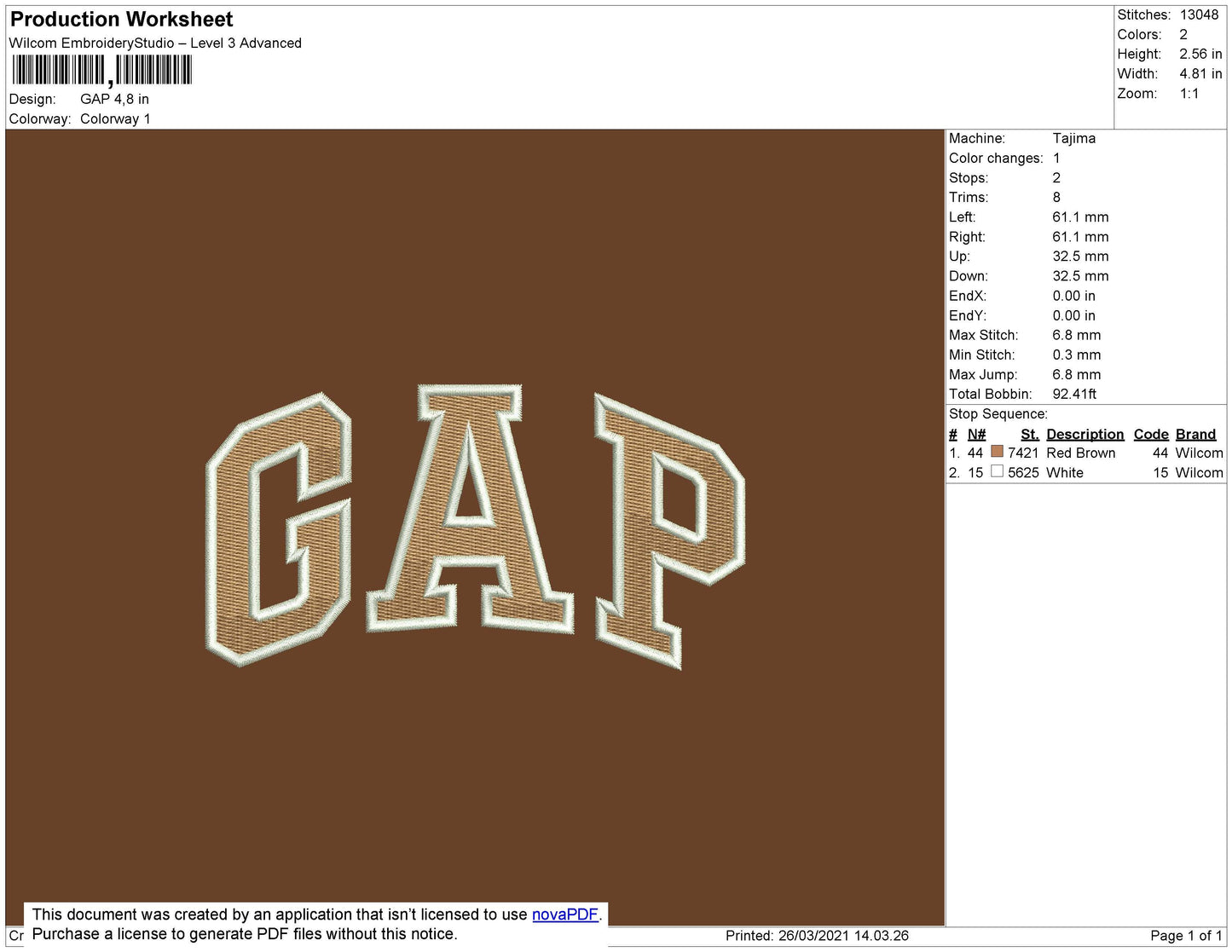 GAP Embroidery File 4 Size