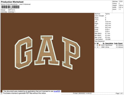 GAP Embroidery File 4 Size