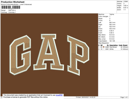 GAP Embroidery File 4 Size