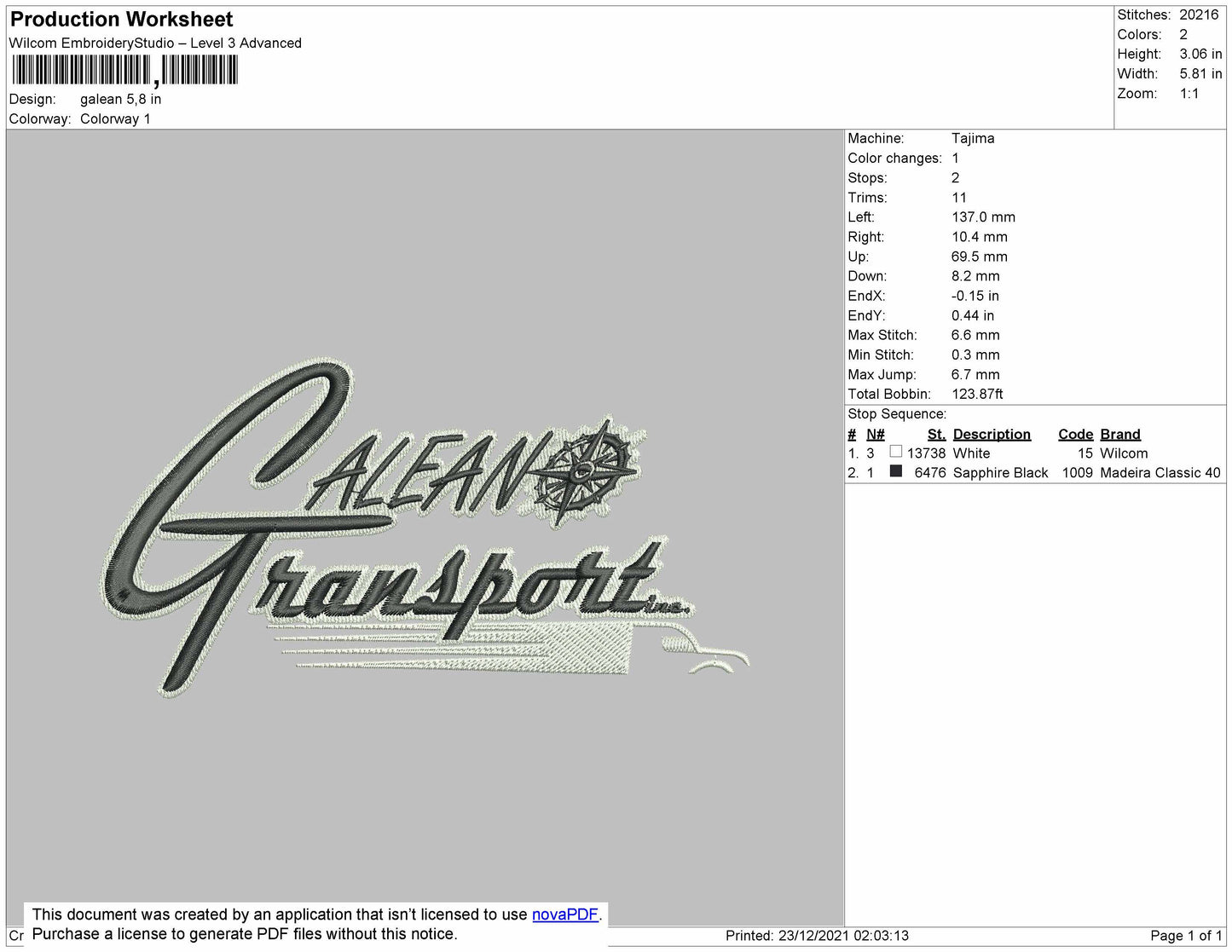 Galean Embroidery File 4 size