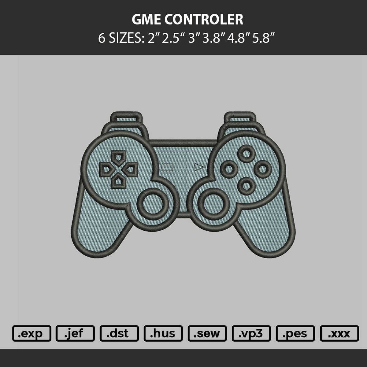 Game Controler Embroidery Machine Design File 6 sizes