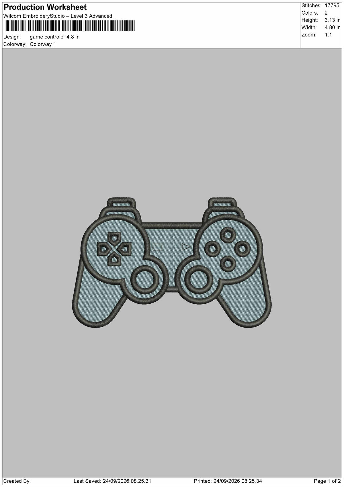 Game Controler Embroidery Machine Design File 6 sizes