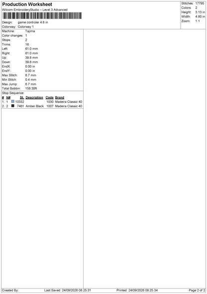 Game Controler Embroidery Machine Design File 6 sizes