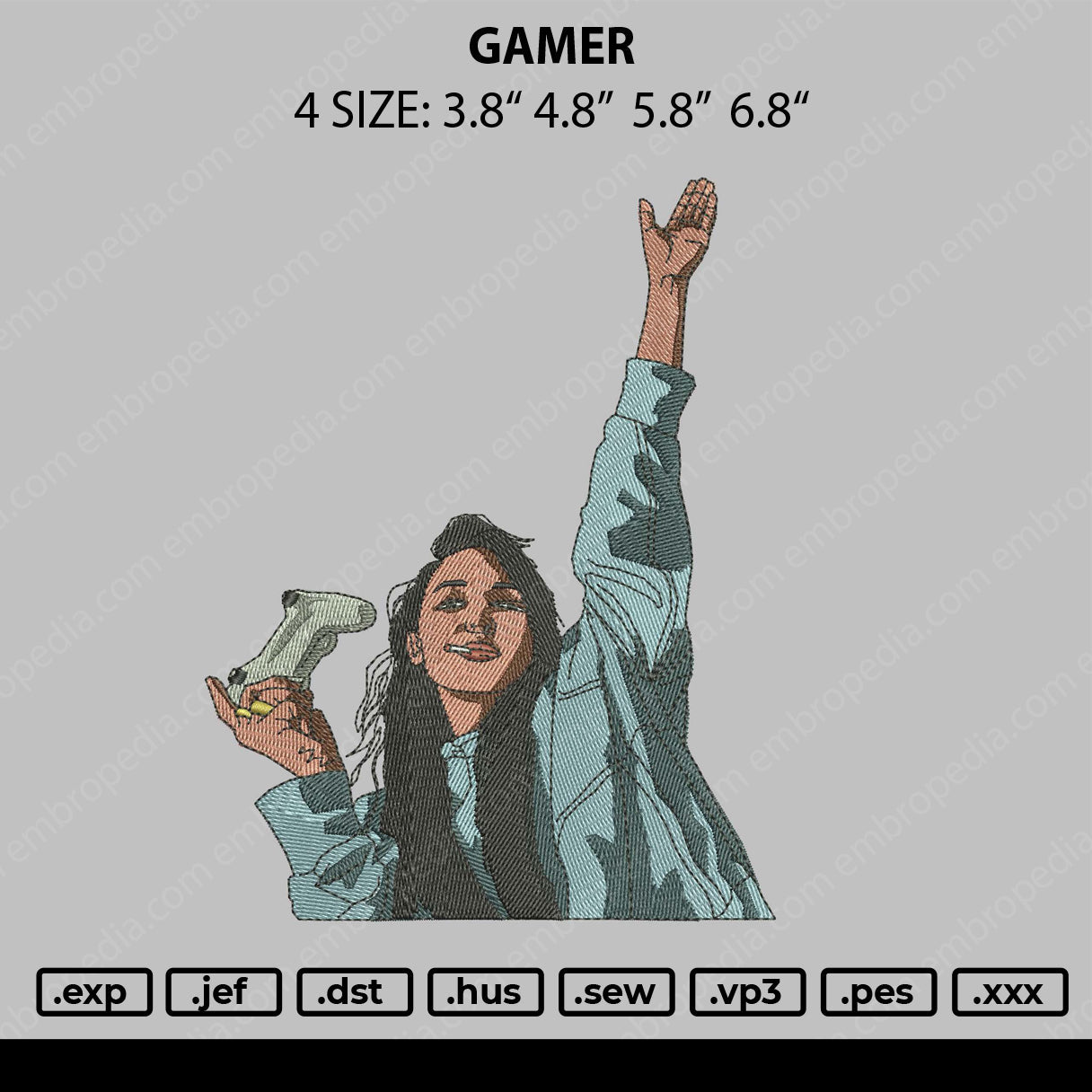 Gamer Embroidery File 4 size