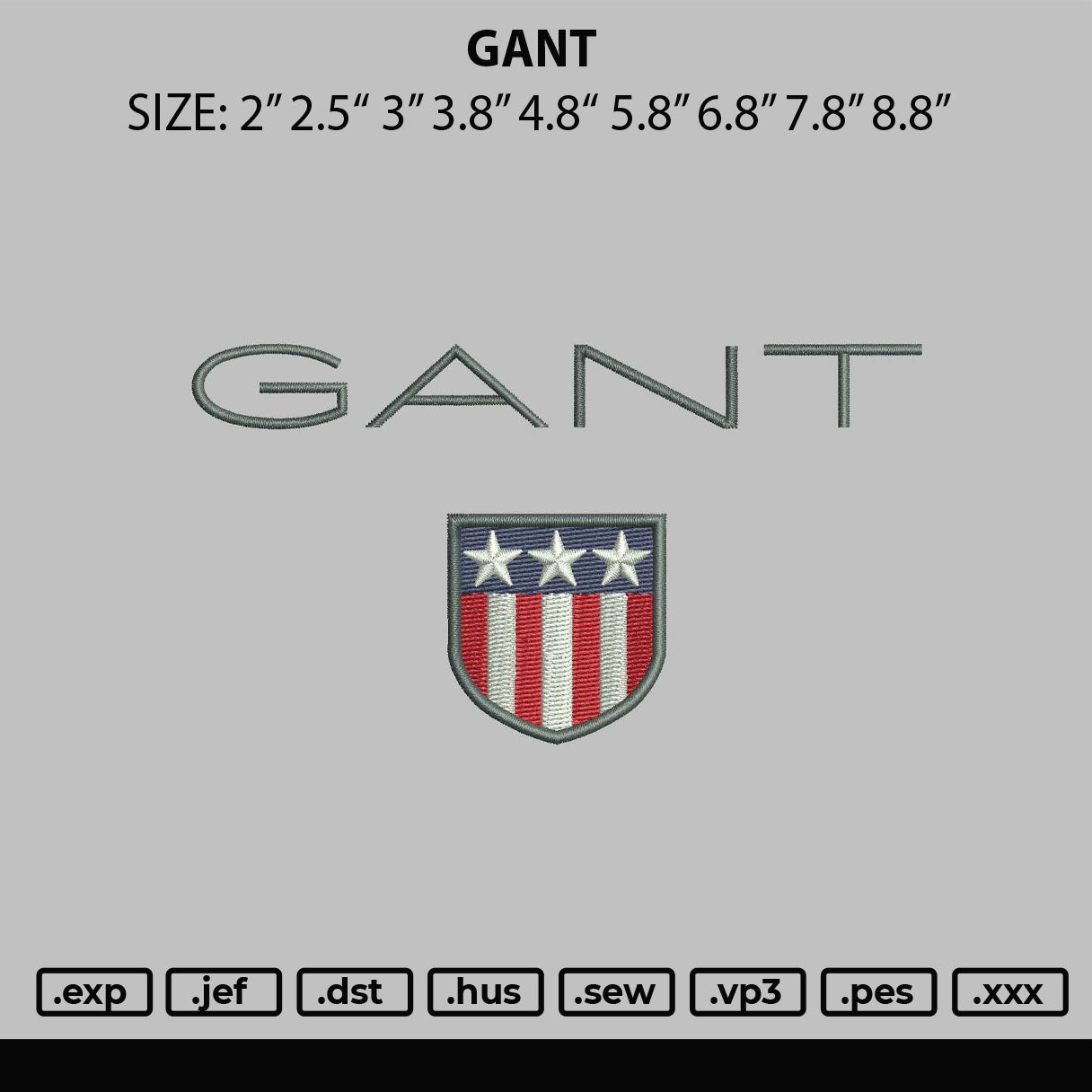 Gant Embroidery File 6 sizes
