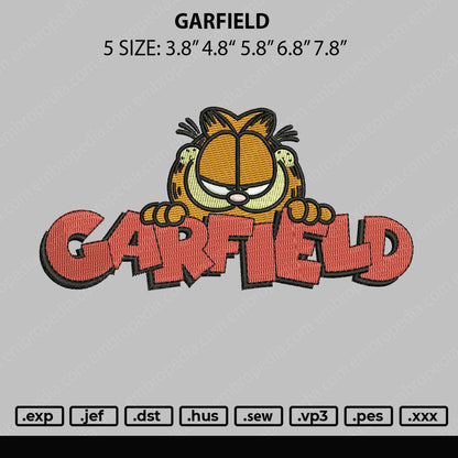 Garfield Embroidery File 5 Sizes