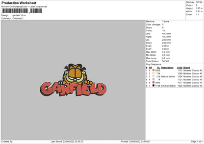 Garfield Embroidery File 5 Sizes