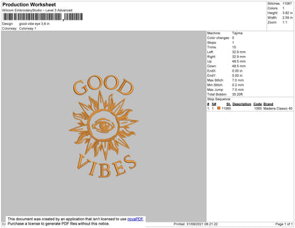 Good Vibes Eye Embroidery File 4 size