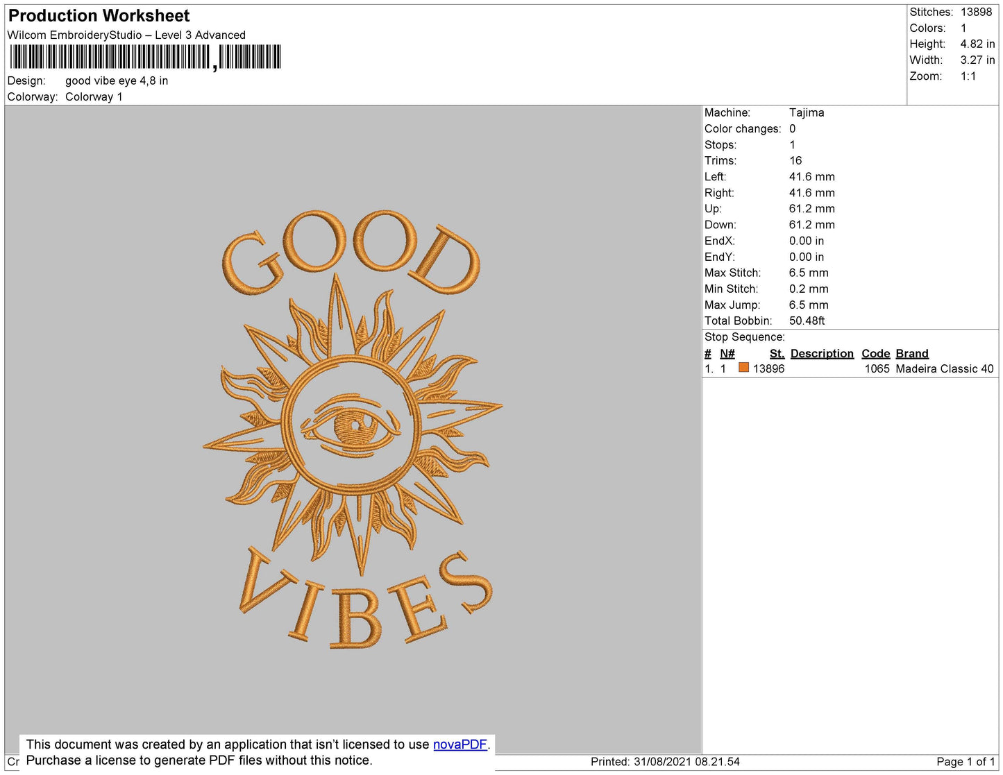 Good Vibes Eye Embroidery File 4 size