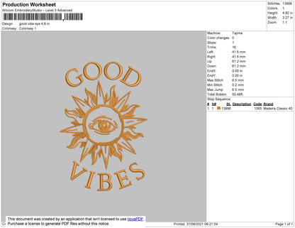 Good Vibes Eye Embroidery File 4 size