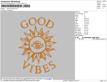Good Vibes Eye Embroidery File 4 size