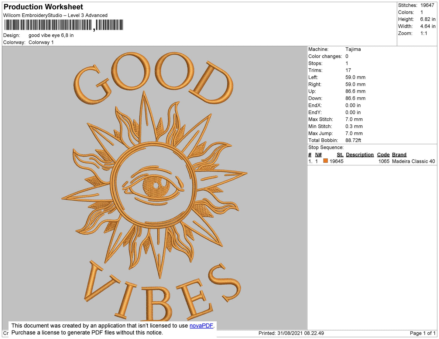Good Vibes Eye Embroidery File 4 size