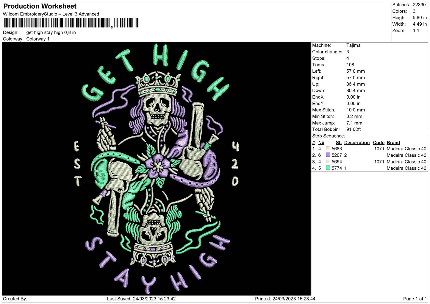 Stay High Embroidery File 6 sizes
