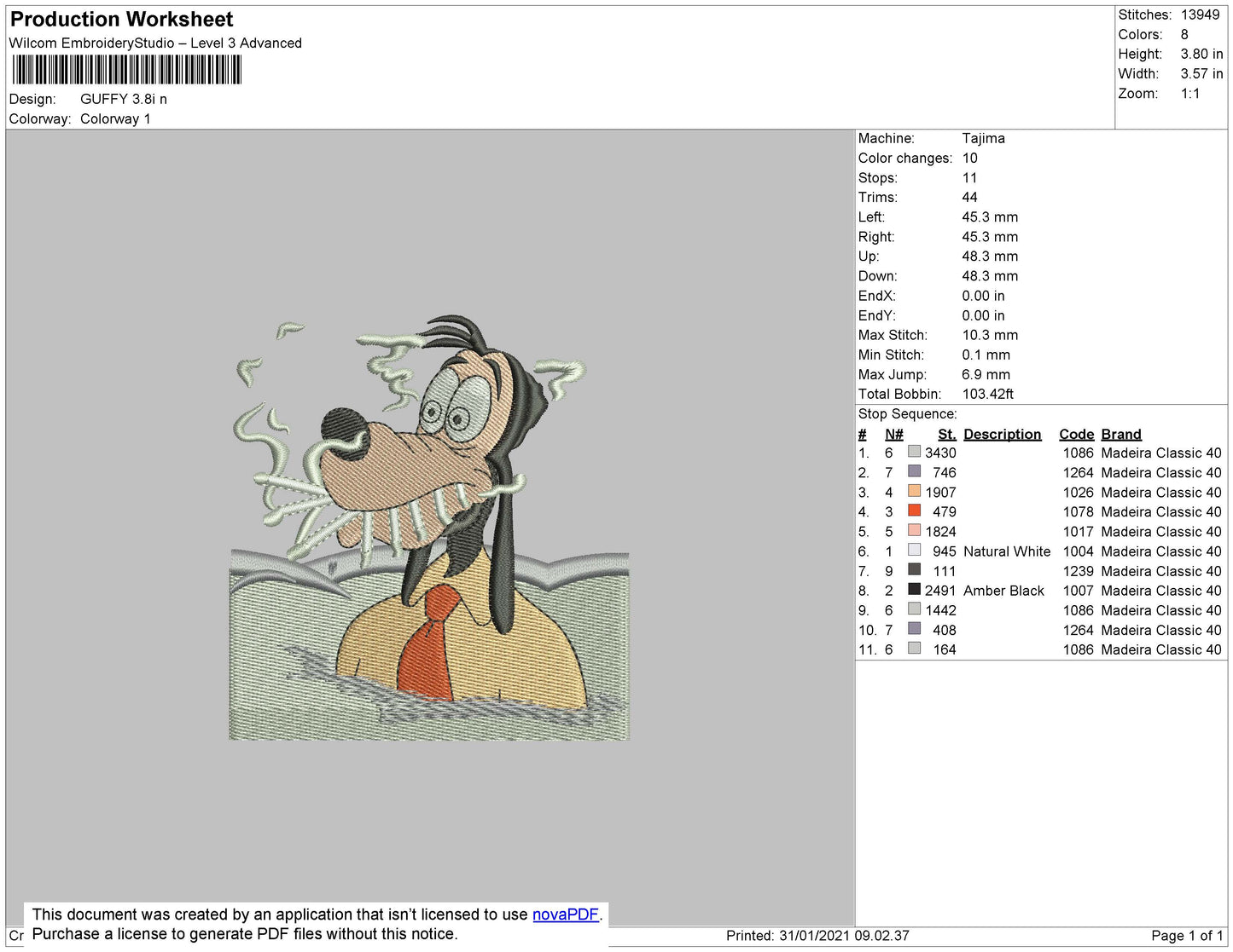 Guffy Embroidery File 5 size