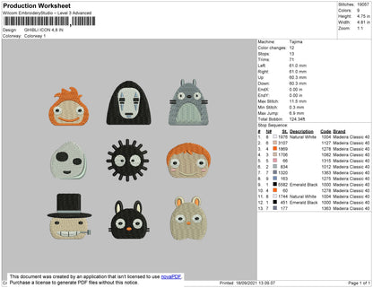 Ghibli Icon Embroidery File 4 size