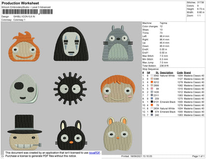 Ghibli Icon Embroidery File 4 size