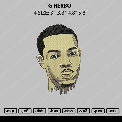 G Herbo Embroidery File 4 size