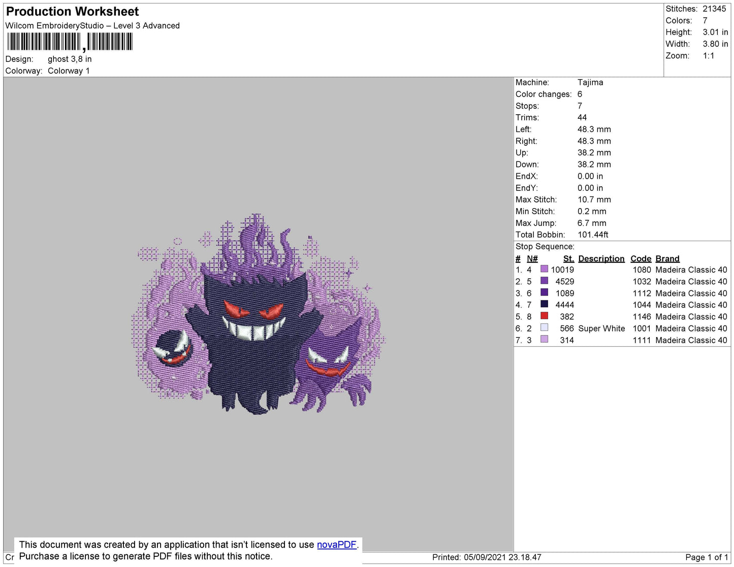 Ghost 002 Embroidery File 4 size