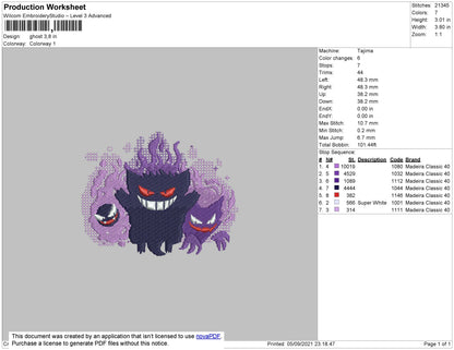Ghost 002 Embroidery File 4 size