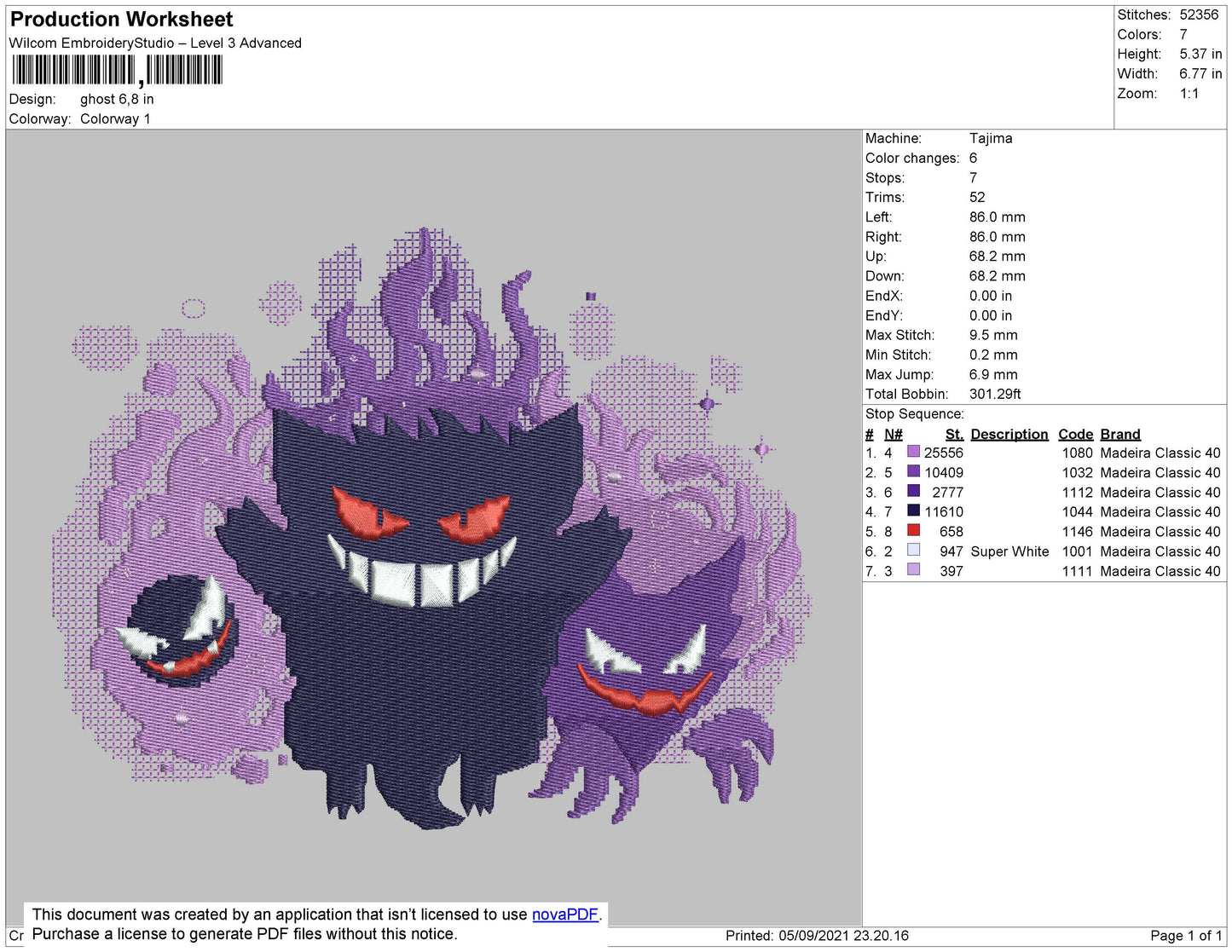 Ghost 002 Embroidery File 4 size