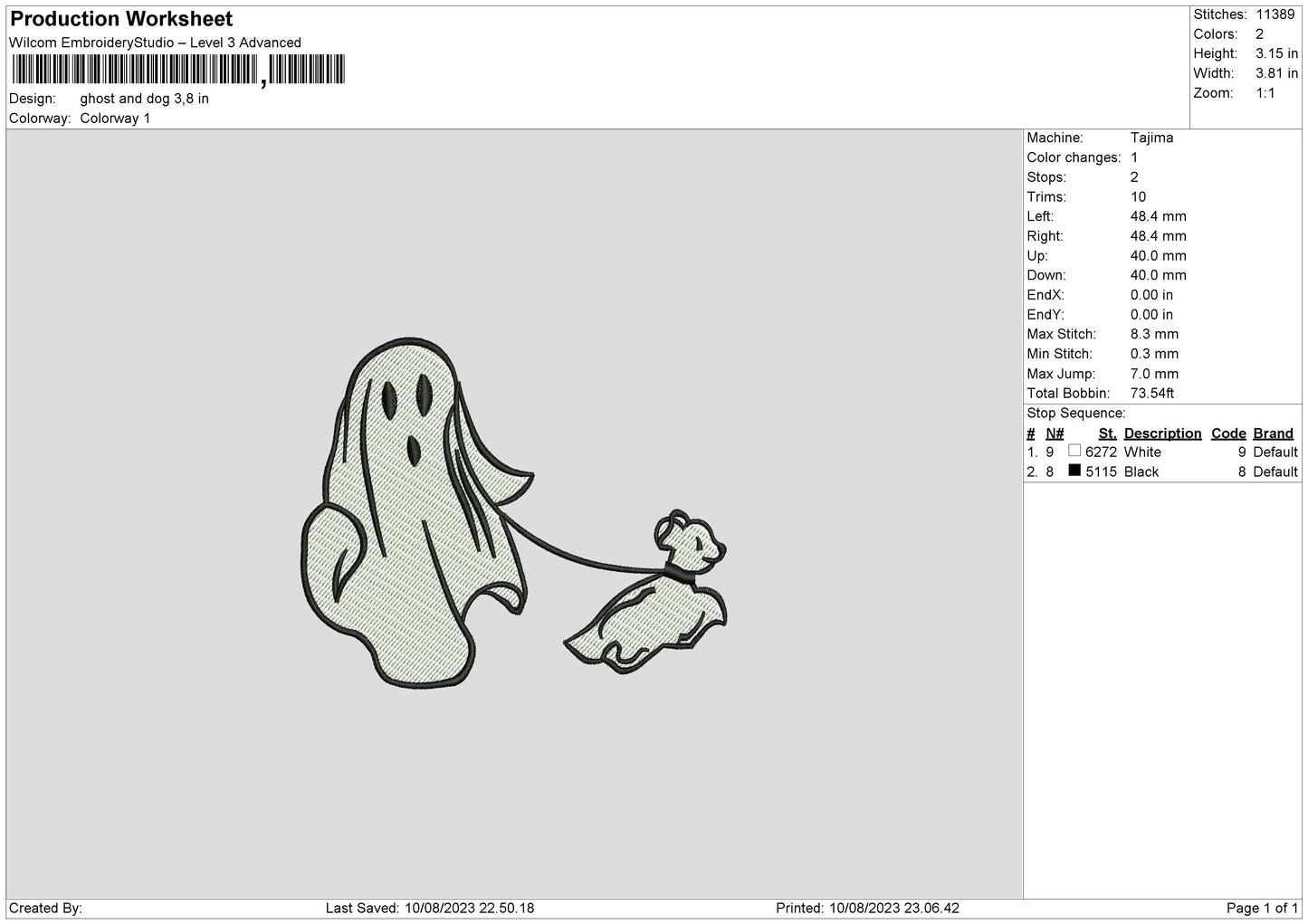 Ghost And Dog Embroidery File 6 sizes