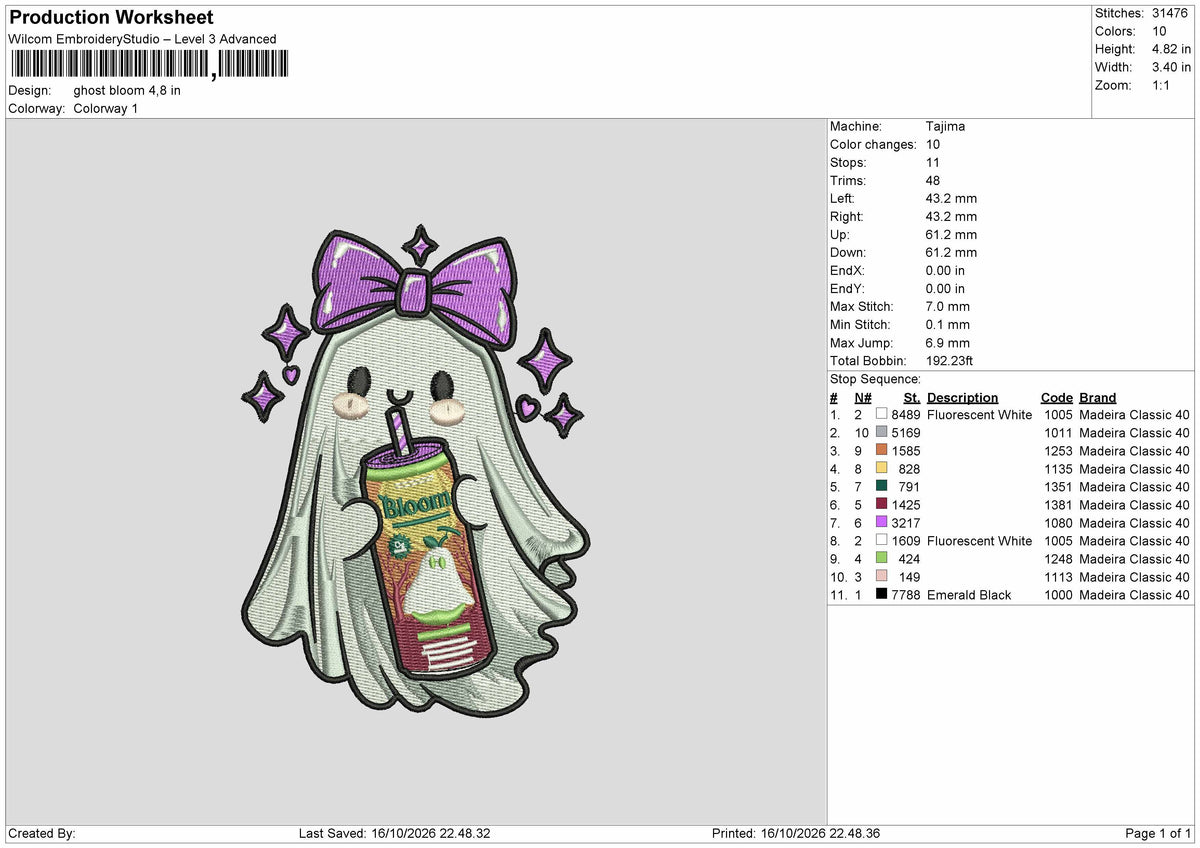 Ghost Bloom Embroidery Machine Design File 6 sizes