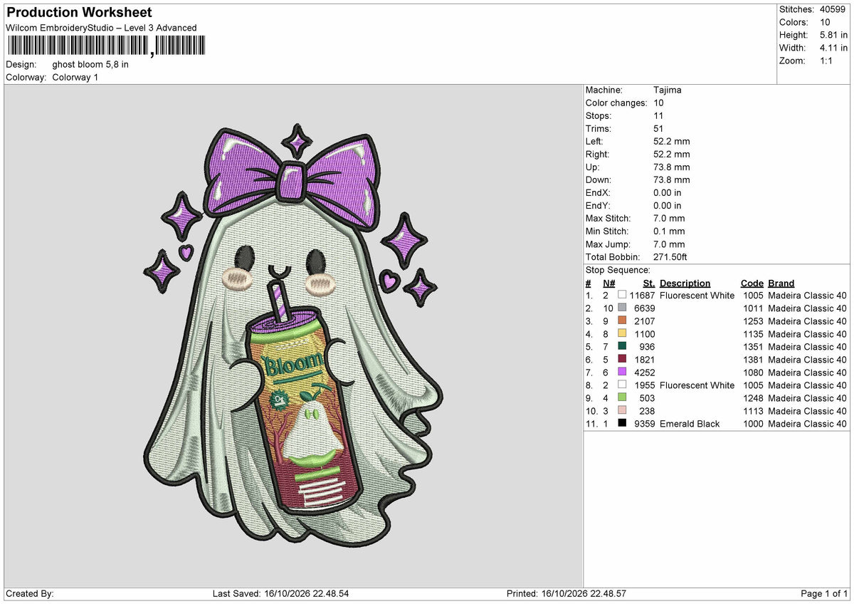 Ghost Bloom Embroidery Machine Design File 6 sizes