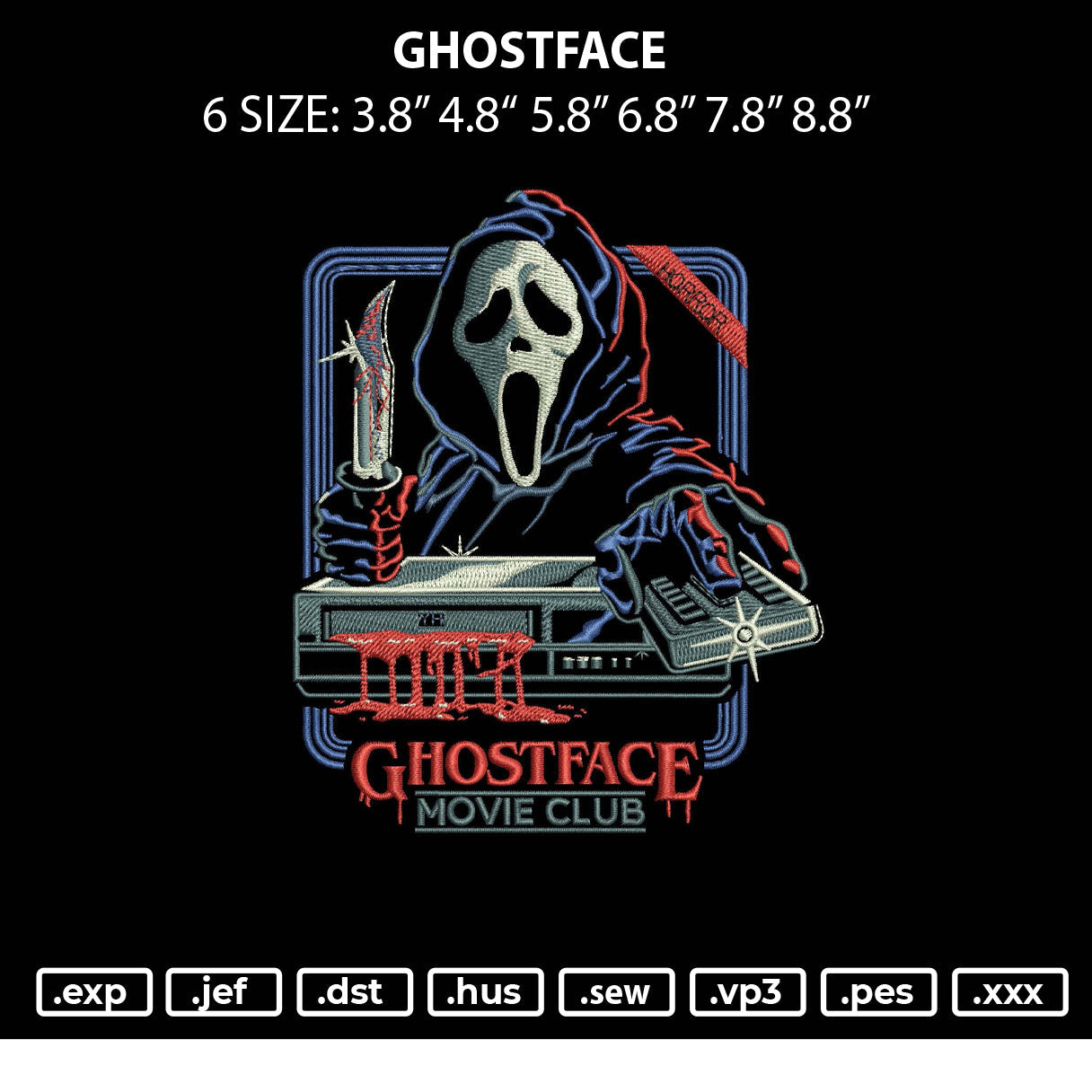 Ghostface Embroidery File 6 sizes