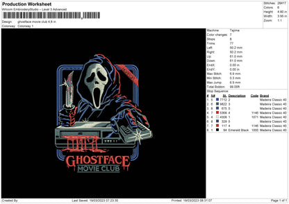 Ghostface Embroidery File 6 sizes