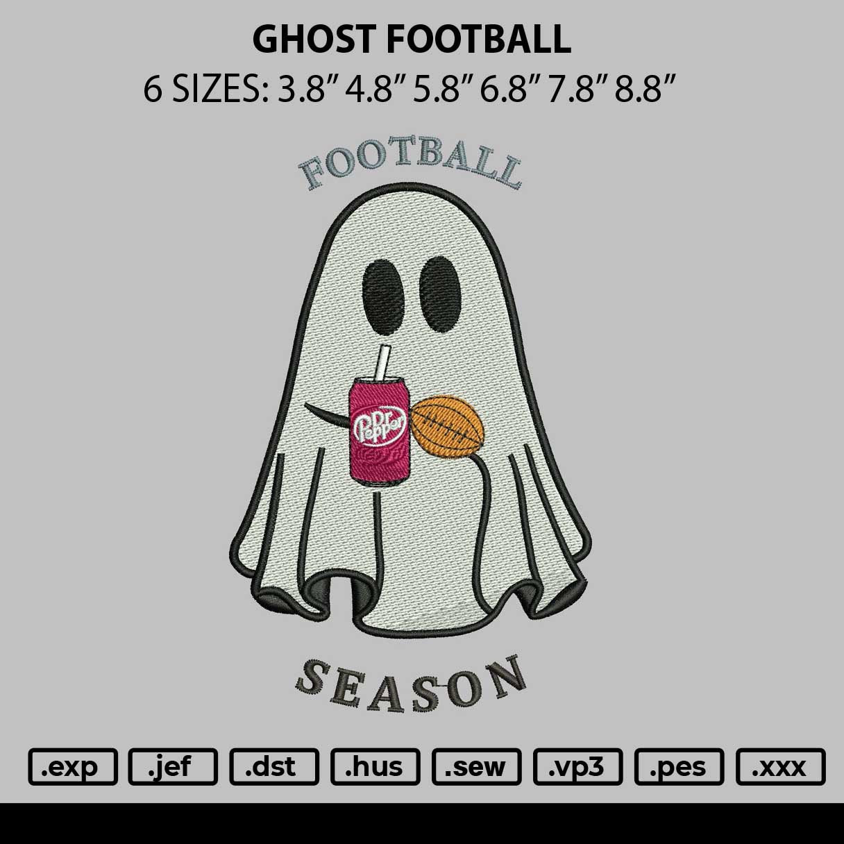 Ghost Football Embroidery File 6 sizes