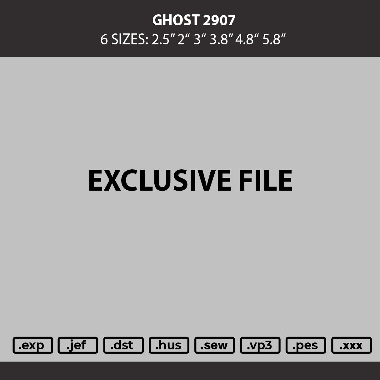 Ghost 2907 Embroidery Machine Design File 6 sizes