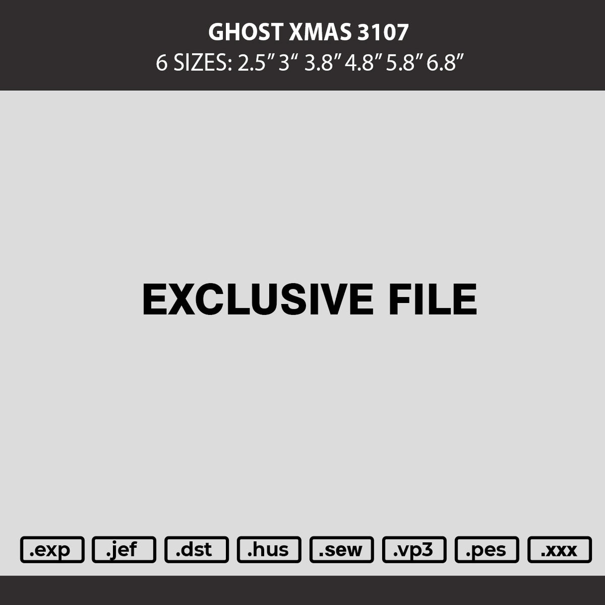 Ghost Xmas 3107 Embroidery Machine Design File 6 sizes