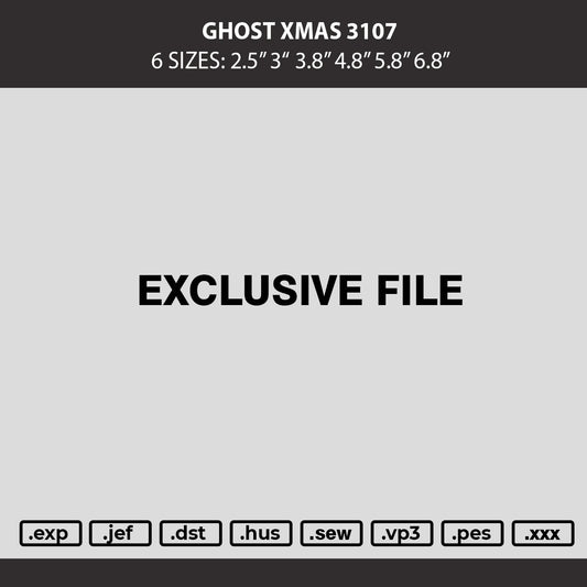 Ghost Xmas 3107 Embroidery Machine Design File 6 sizes